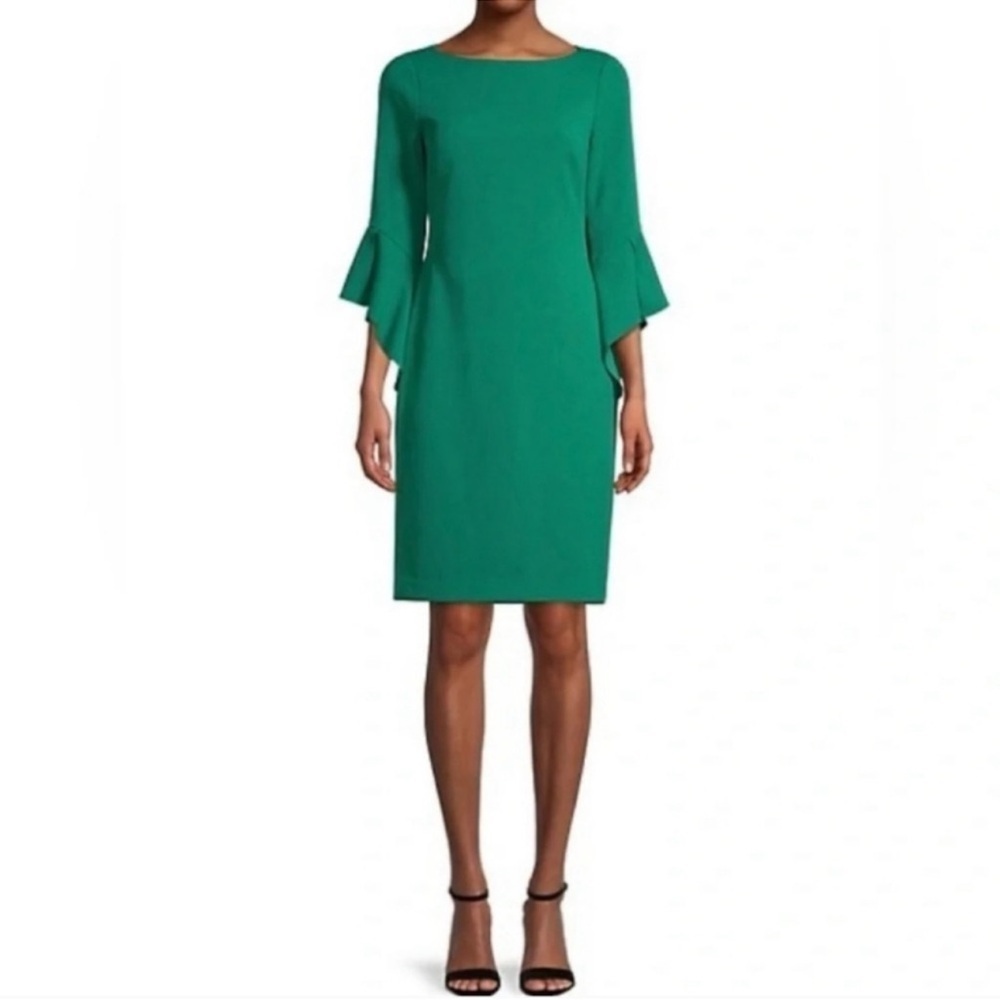 Vince Camuto green sheath bell sleeve dress size 14 beautiful